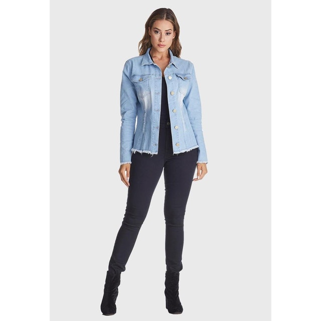 Jaqueta Jeans Desfiada Delavê Azul 5
