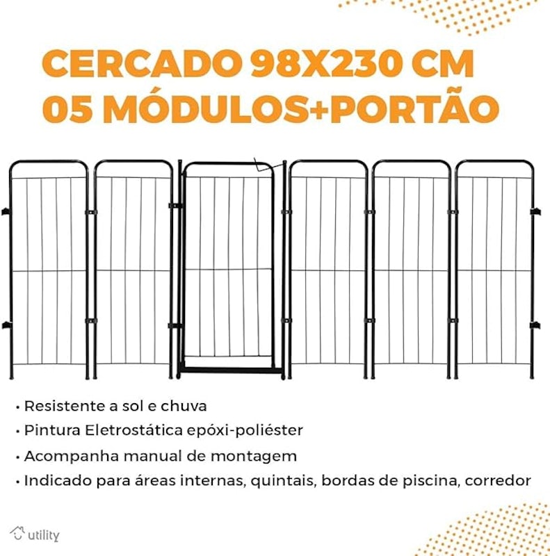 Cercado Dobrável Grande Portão + 5 Módulos 236 x 98 cm Preto 2