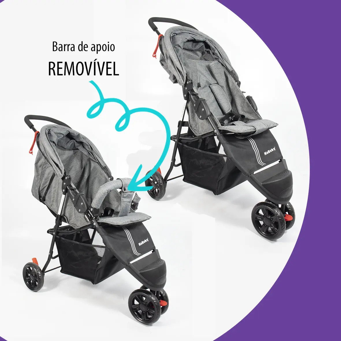 Carrinho de Bebê com Cesto e 3 Rodas de Passeio EasyGo KaBaby 4