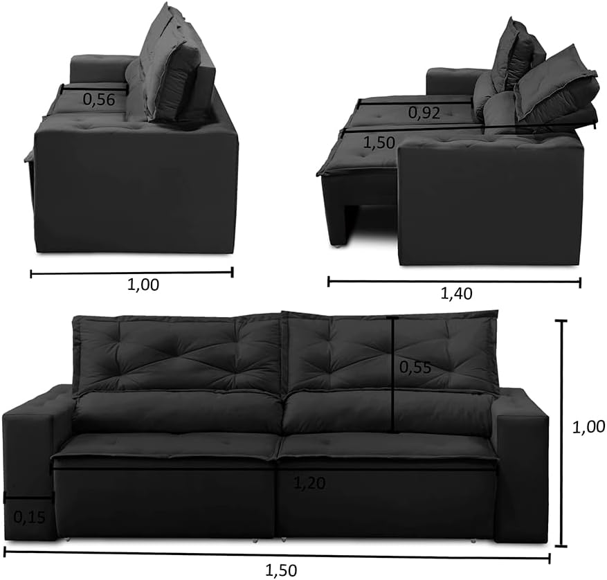 Sofá Retrátil e Reclinável 2 Lugares com Molas 1,50m Livia Suede  2