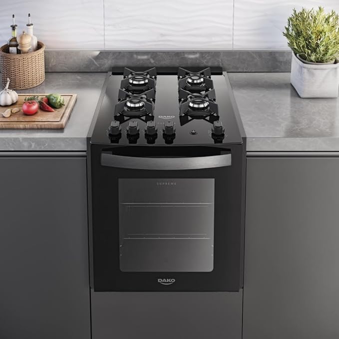Fogão de Embutir 4 Bocas Preto com Mesa de Vidro Dako Supreme 5