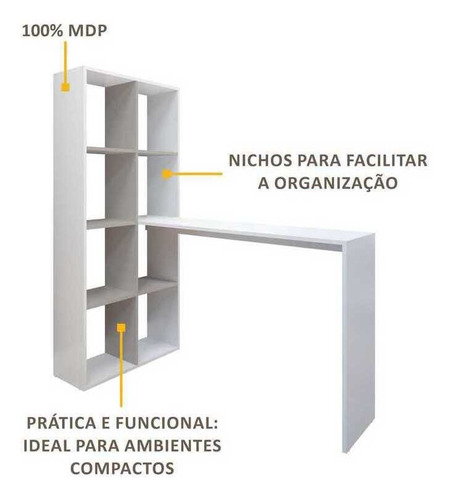 Mesa Office com Estante Lateral Multimóveis Branco/Lacca Fume 3