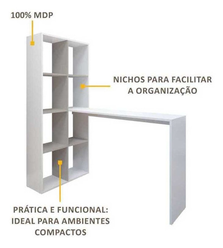 Mesa Office com Estante Lateral Multimóveis Branco/Lacca Fume 3
