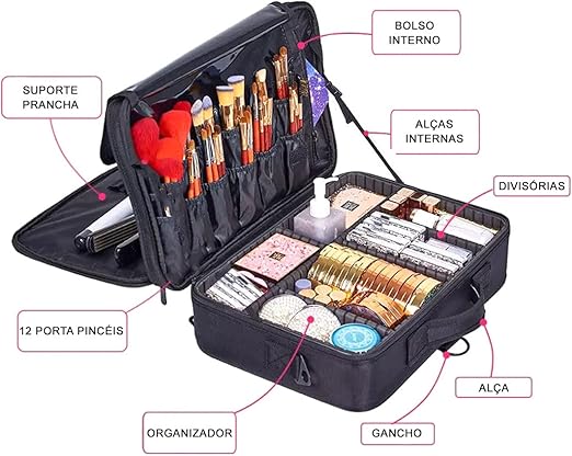 Maleta de Maquiagem ou para Manicure e Viagem Profissional Preto 3