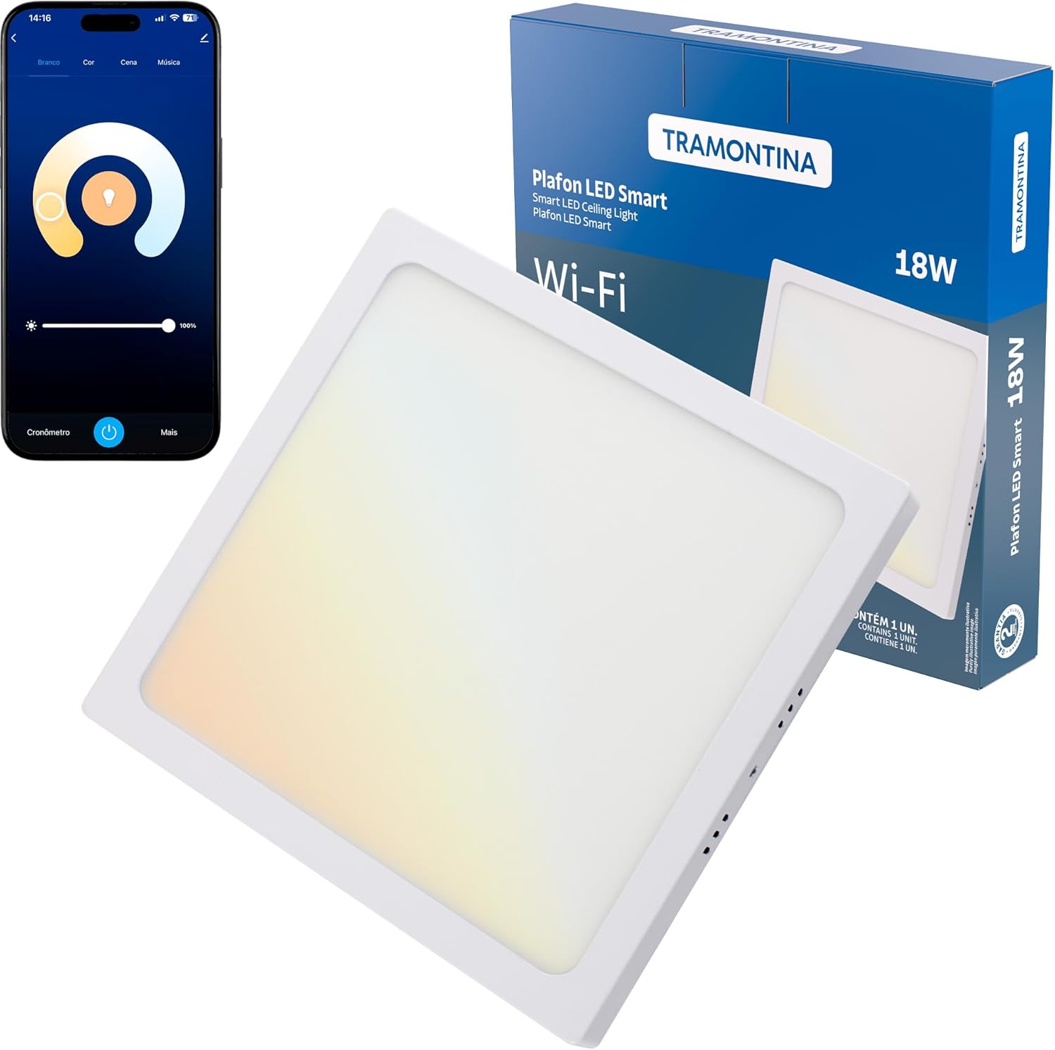 Plafon Quadrado de Sobrepor Tramontina Smart Led 1440 lm 18 W 1