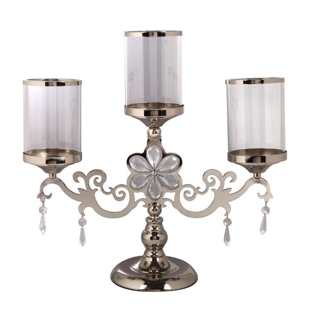Candelabro para 3 Velas de Metal e Vidro Flor 1