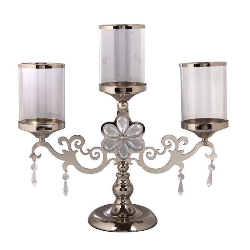 Candelabro para 3 Velas de Metal e Vidro Flor 1