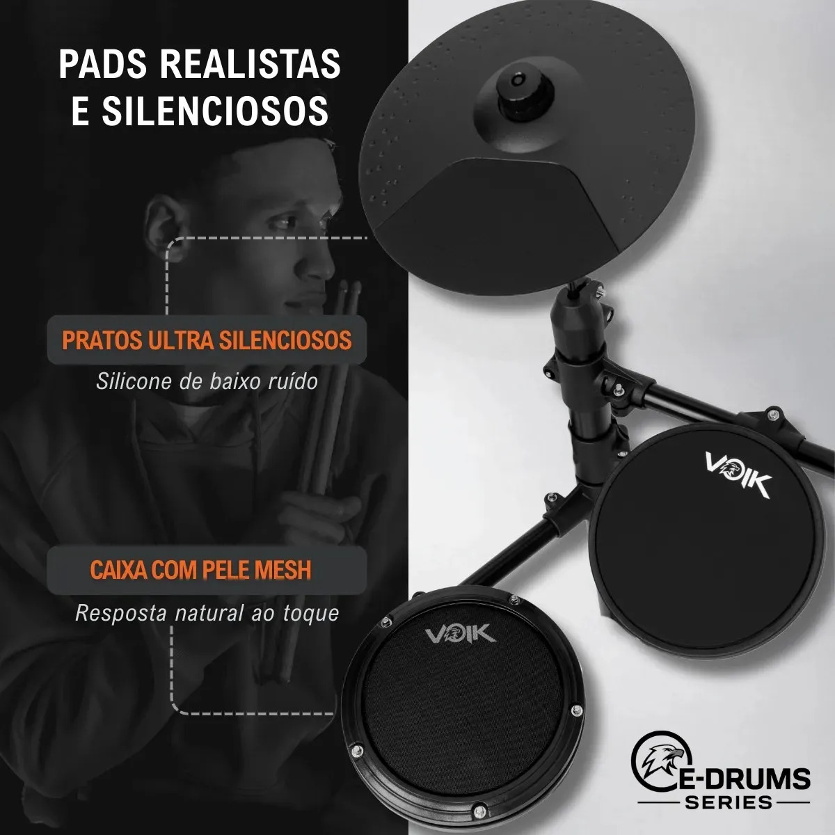 Bateria Eletrônica Midi Preta Voik Vibe-500 3