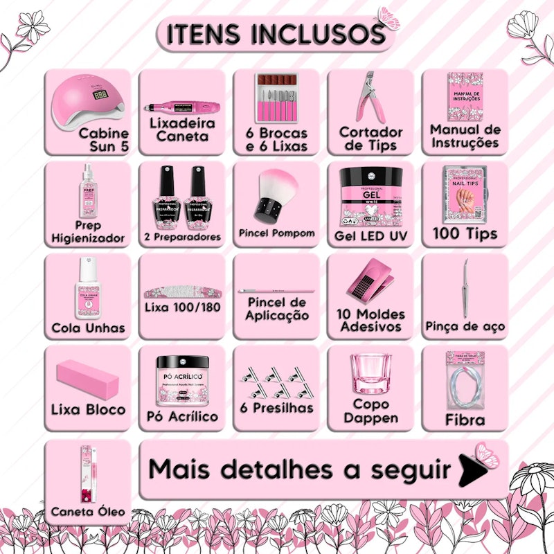 Kit Unha de Gel Completo Cabine Manicure Alongamento Acrigel 2