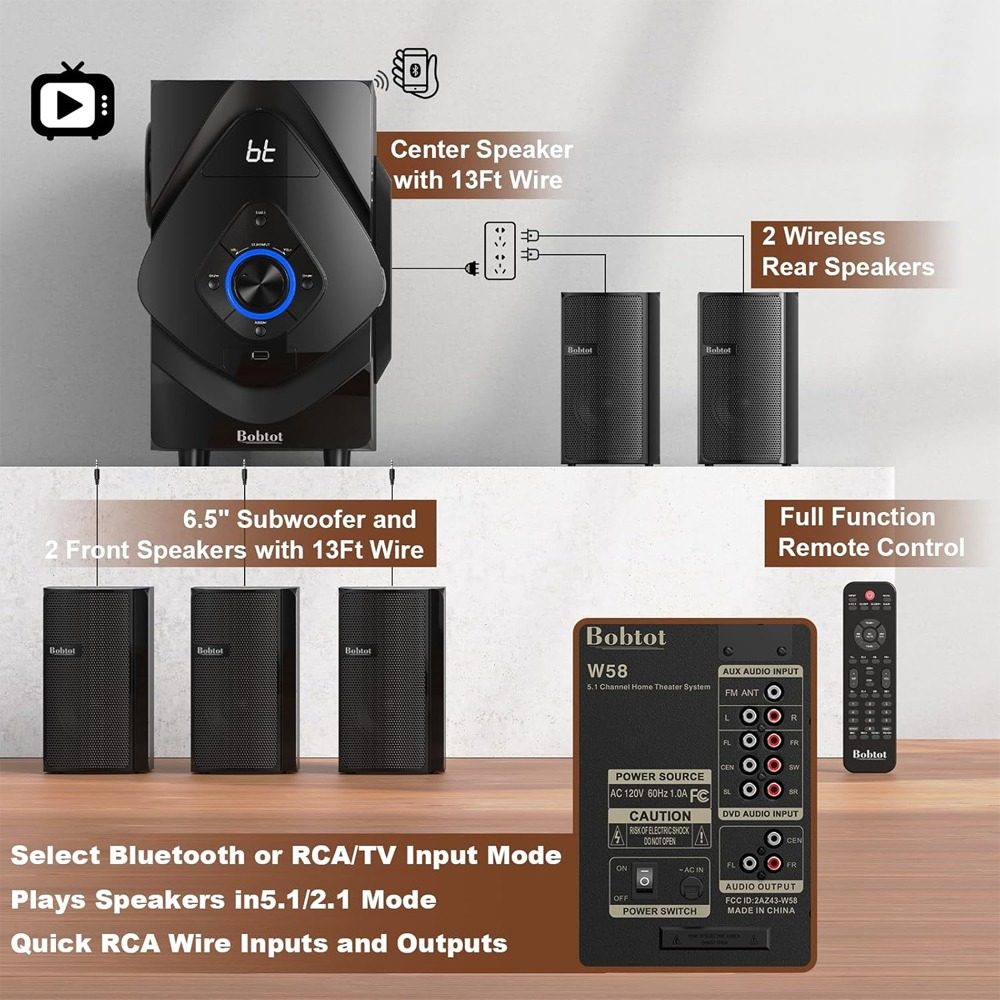 Sistema de Home Theater Bobtot B79 5.1 Canais 5