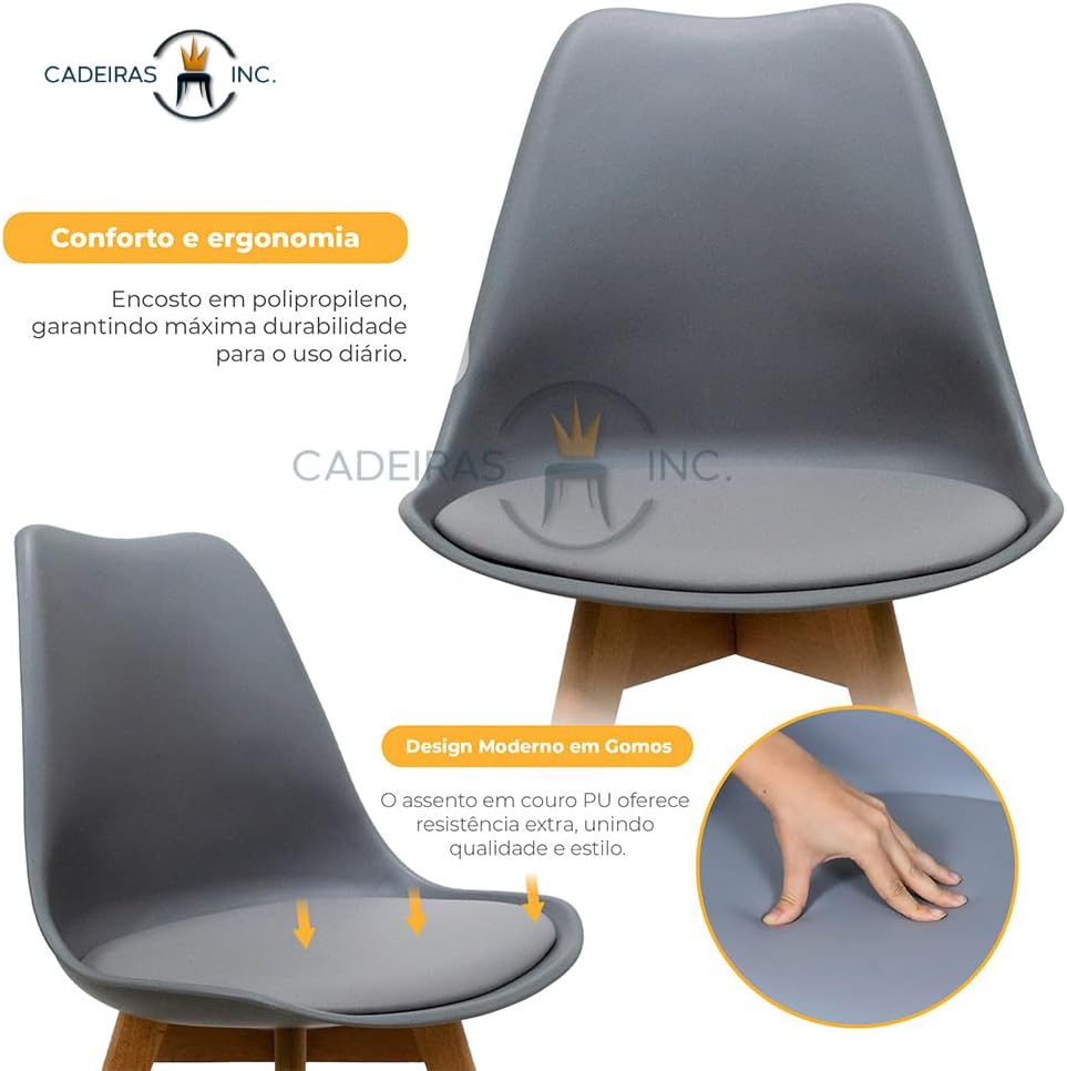 Cadeira De Jantar Leda Saarinen Wood Eames Eiffel Estofada 2