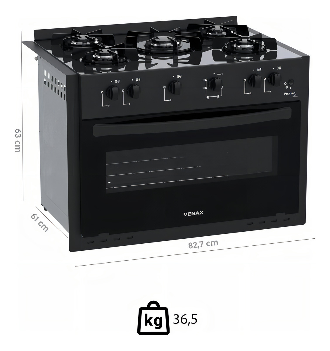Fogao de Embutir 5 Bocas Venax Picasso Line Preto Fosco 2