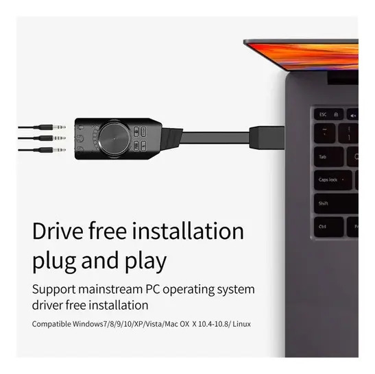 Placa de Som Externa Virtual 7.1 Surround Sound USB 2.0 4