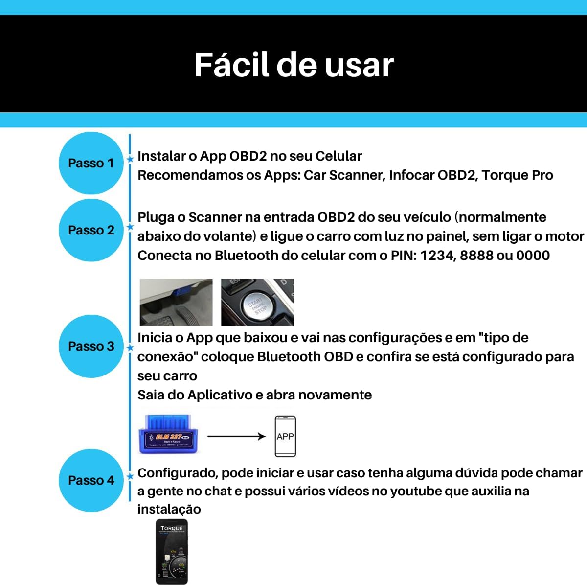 Mini Scanner Automotivo OBD2 Bluetooth ELM327 4