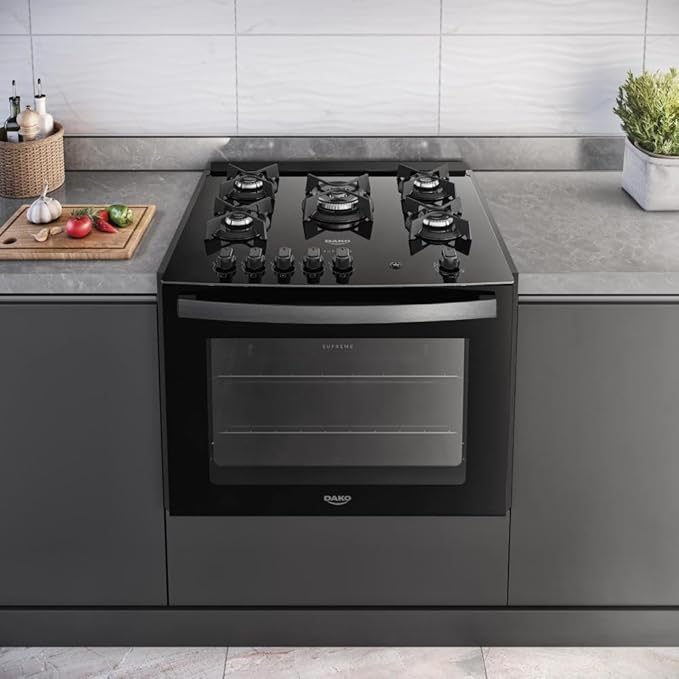 Fogão de Embutir 5 Bocas Preto com Mesa de Vidro Dako Supreme 4
