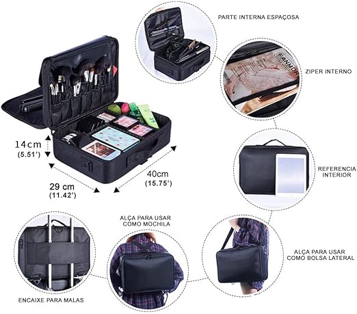 Maleta de Maquiagem ou para Manicure e Viagem Profissional Preto 4