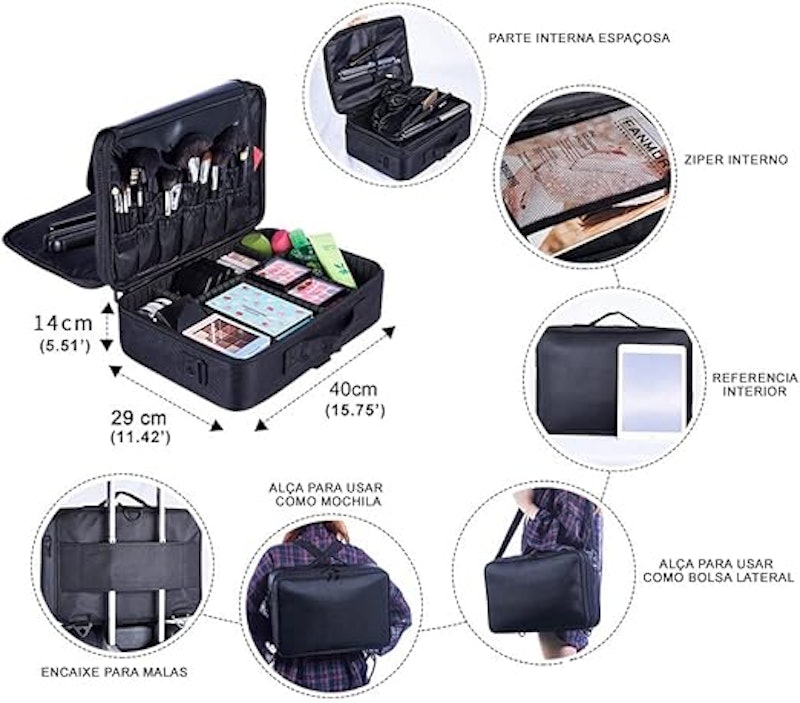 Maleta de Maquiagem ou para Manicure e Viagem Profissional Preto 4