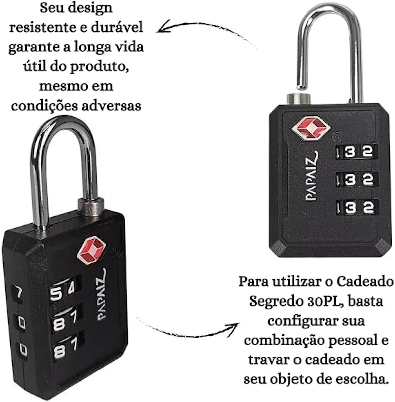 Cadeado Segredo TSA 30Z Preto 2