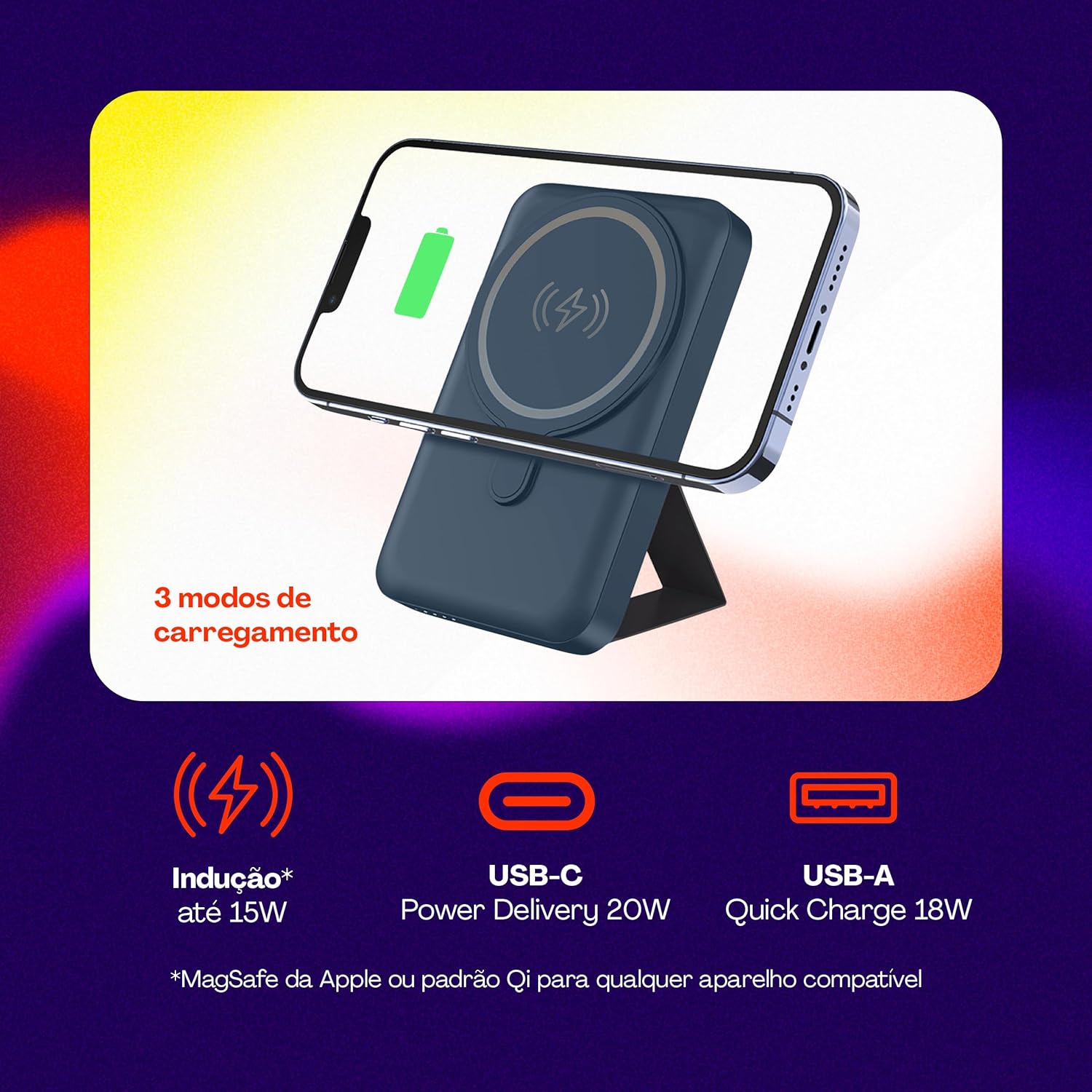 Power Bank por Indução 10000 mAh com Suporte Dobrável – Space Gray 2