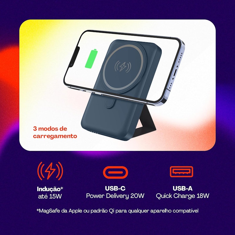 Power Bank por Indução 10000 mAh com Suporte Dobrável – Space Gray 2