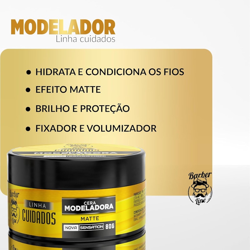 Kit para Barba Shampoo, Condicionador, Balm, Óleo e Cera Barber Line 3