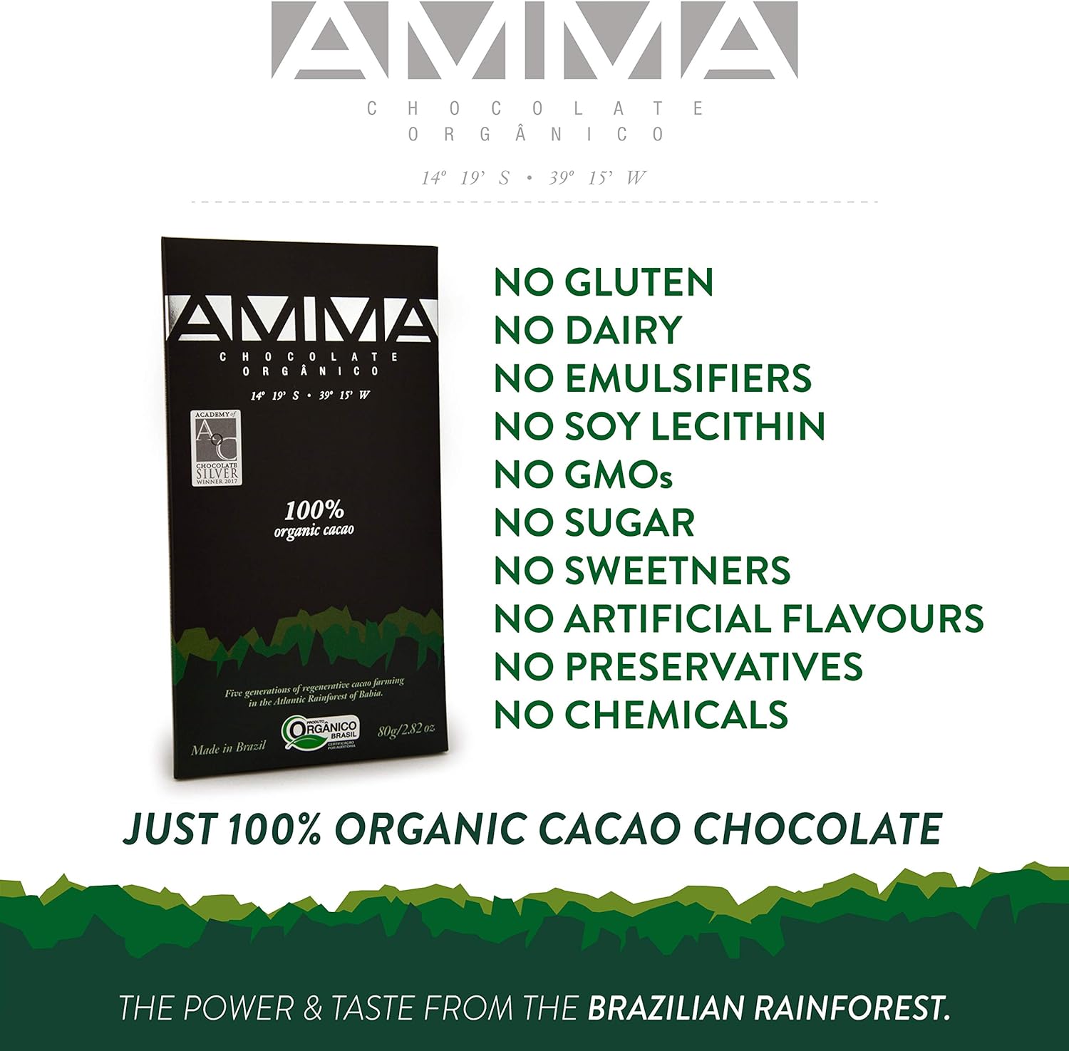 Chocolate Orgânico 100% Cacau AMMA 80g 5
