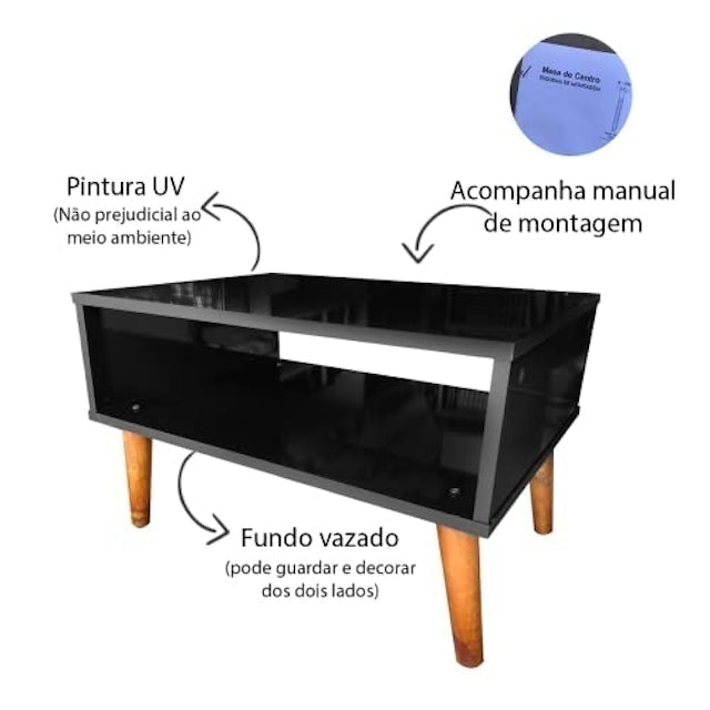 Mesa de Centro Retangular de Madeira Pé Palito 3