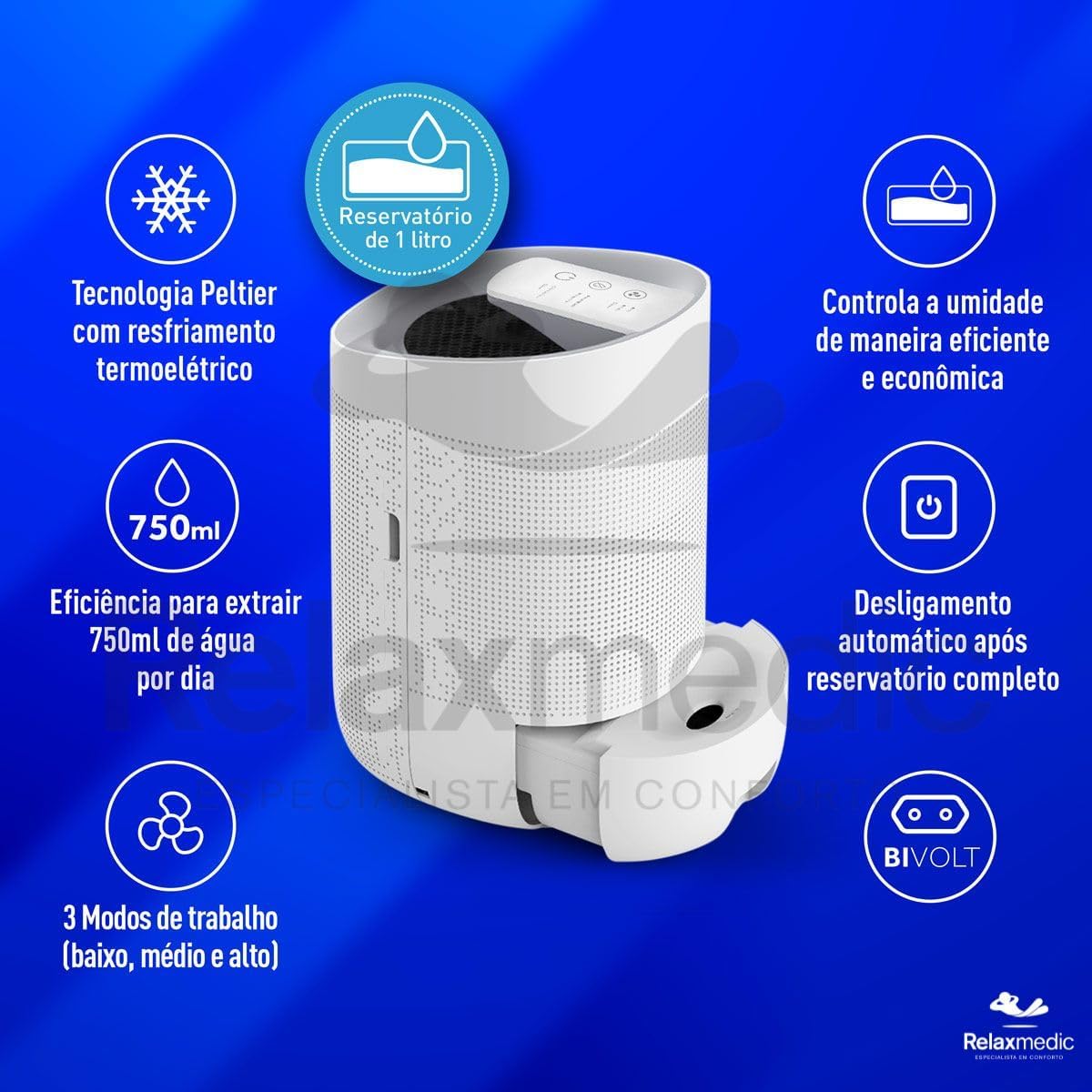 Desumidificador e Purificador de Ar Q9 Relaxmedic 2