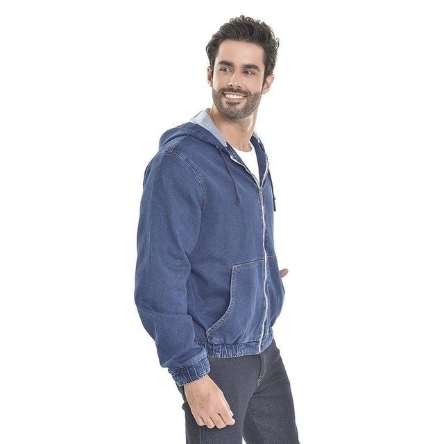 Jaqueta Jeans Masculina com Capuz e Zíper Frontal 2
