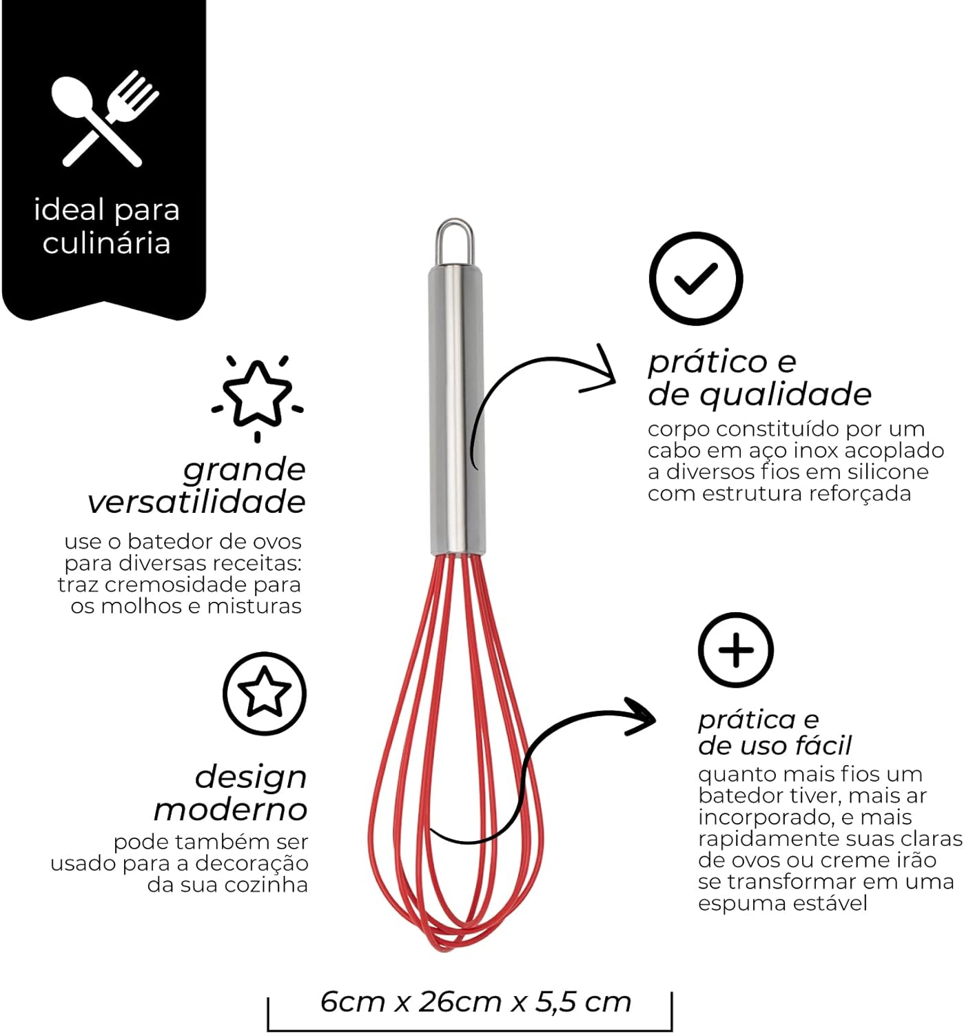 Batedor de Ovos Fouet em Inox e Silicone 2