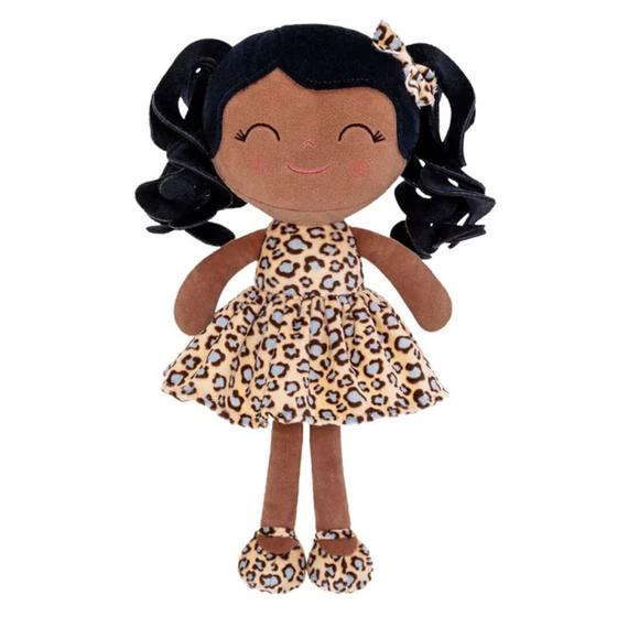 Boneca Cacheada Pele Bronzeada com Vestido de Leopardo 1