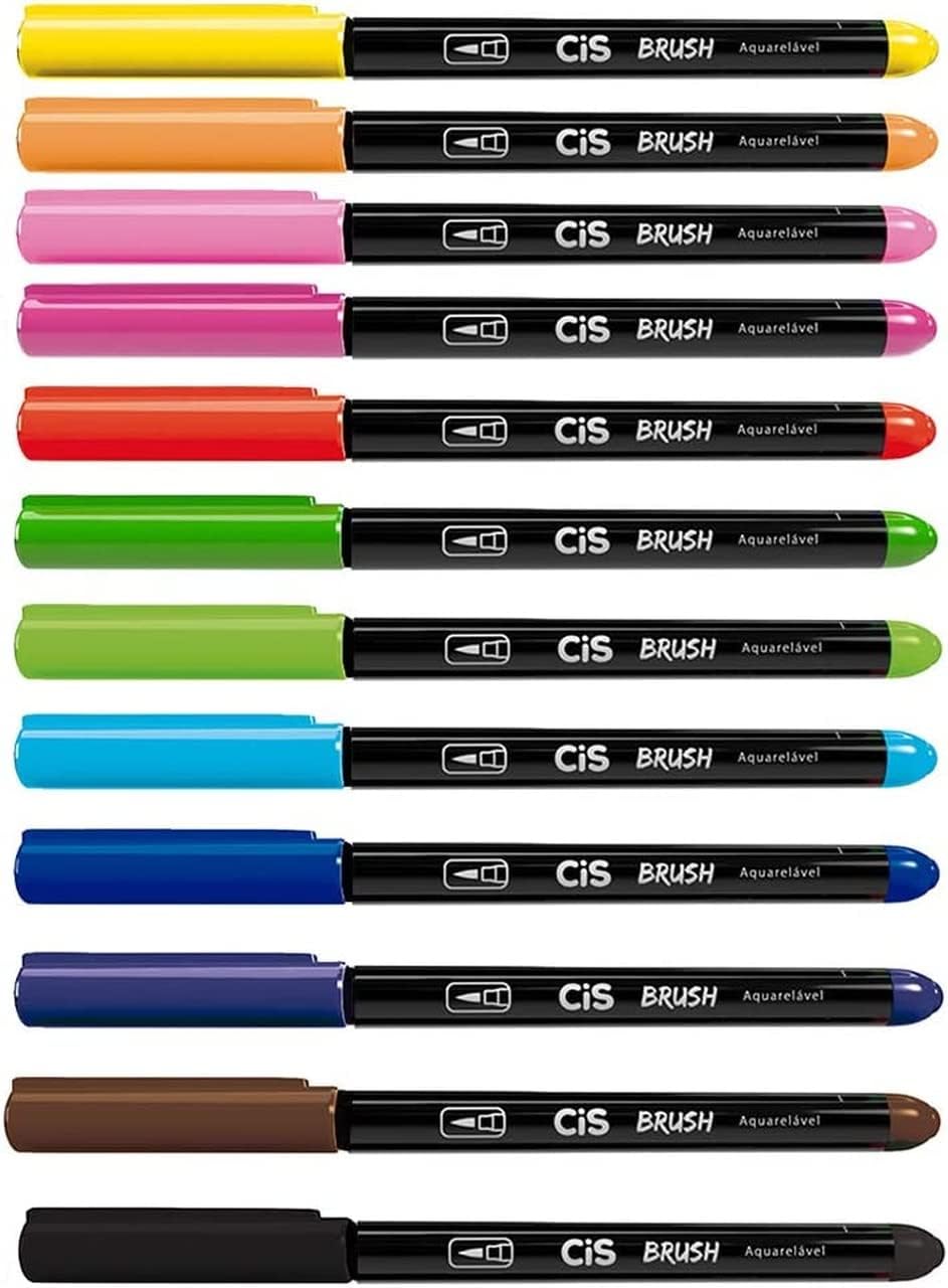 Caneta Pincel Cis Brush Aquarelável com 12 Cores 2