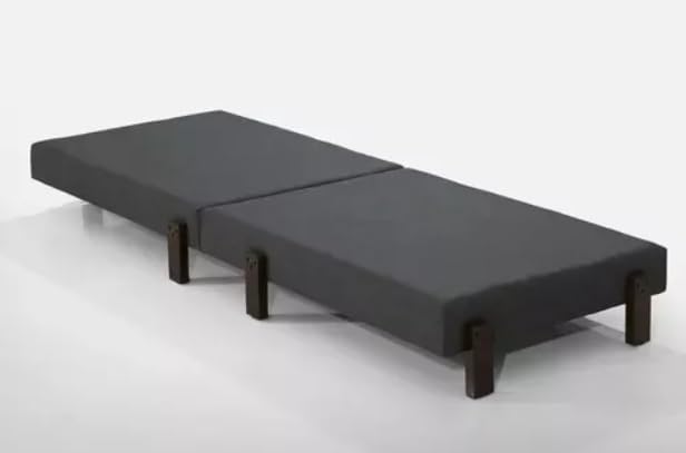 Cama Dobrável Solteiro com Colchão Embutido e Pés em Madeira 1