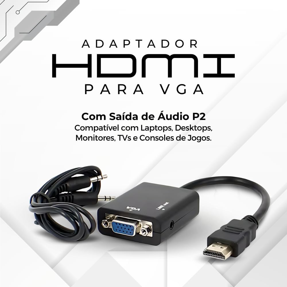 Cabo Adaptador HDMI para VGA com Saída de Áudio P2 2