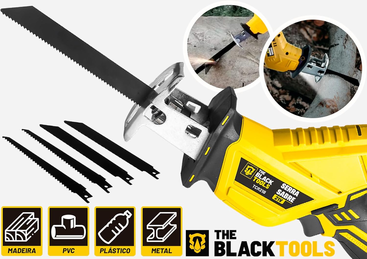 Serra Sabre a Bateria 21 V Profissional Portátil 3000 RPM TCR21B The Black Tools 4
