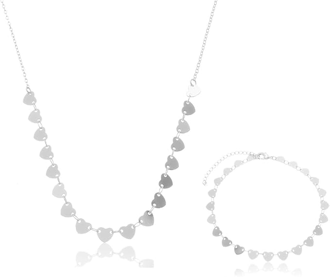 Conjunto de Colar e Pulseira de Coração Folheado a Prata 1