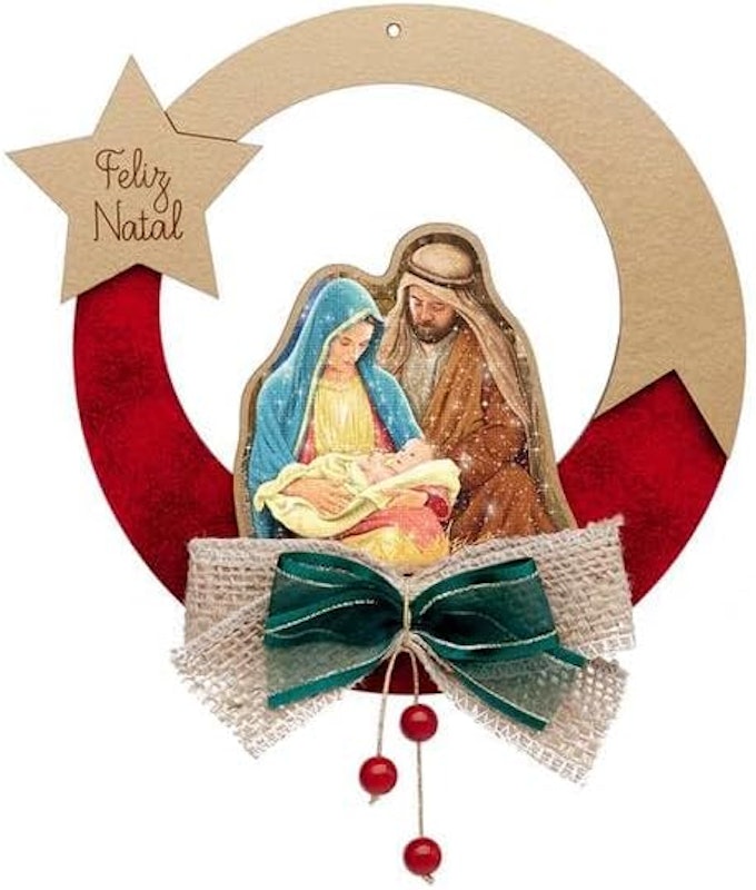 Guirlanda de Natal Sagrada Família Presépio Dourada 1