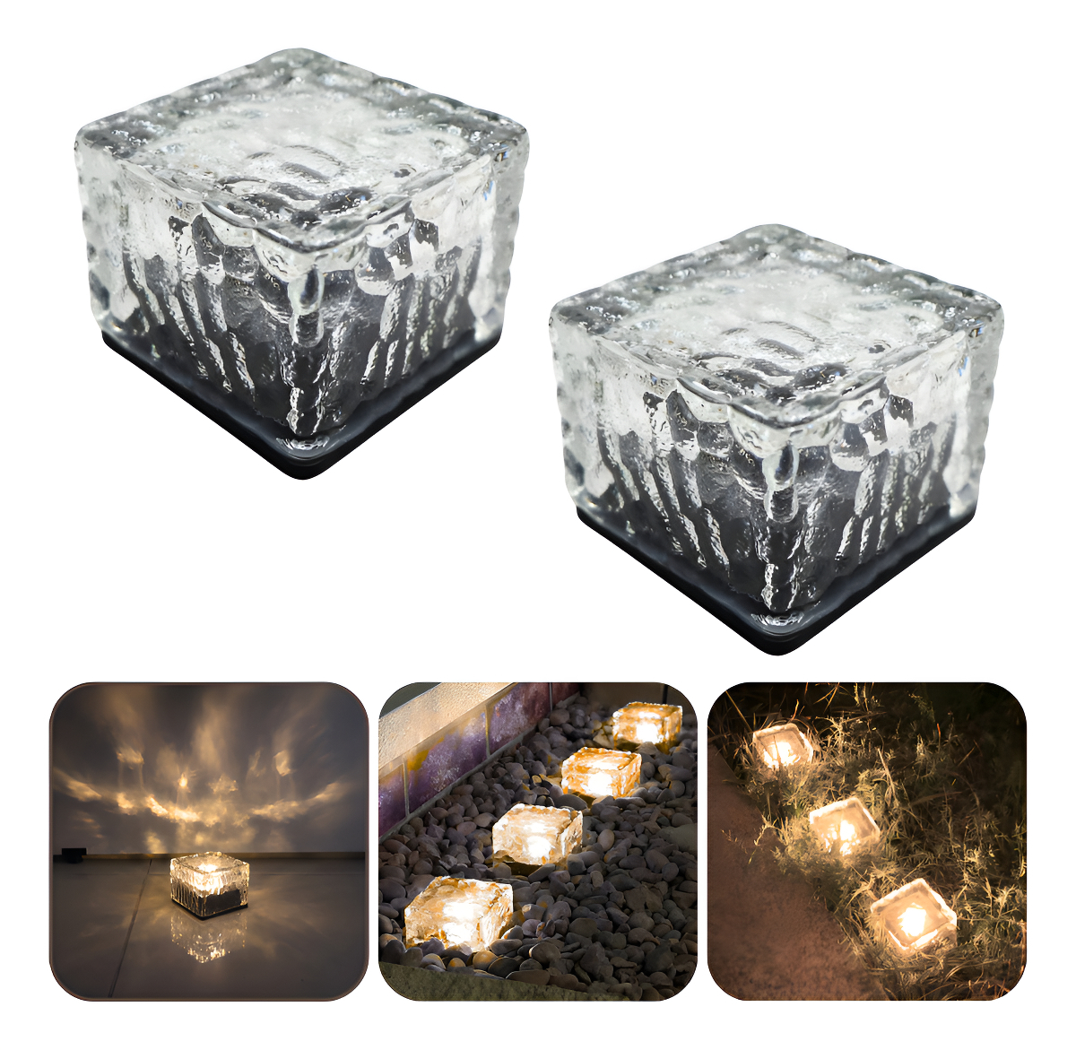 Kit 2 Luminária Solar Externa Jardim Cubo de Gelo 1