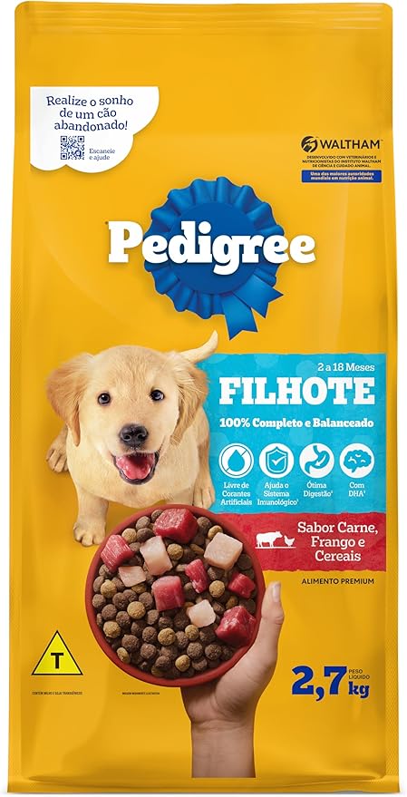 Ração Seca Filhote Sabor Carne, Frango e Cereais 1