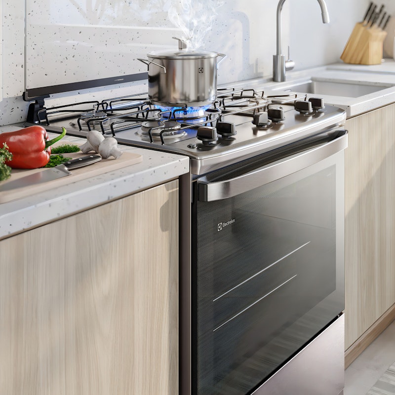 Fogão 5 Bocas Electrolux Cinza Efficient com Mesa Inox PerfectCook e VaporBake 5