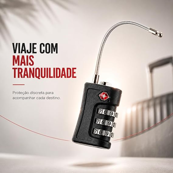 Cadeado TSA com Senha Segredo com Cabo de Aço 4