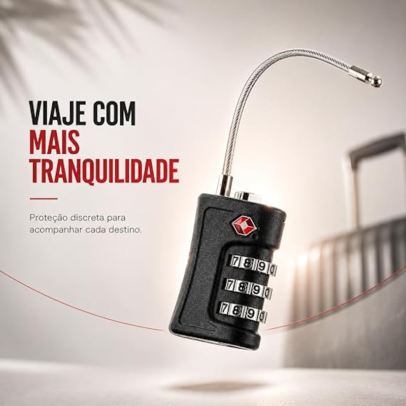 Cadeado TSA com Senha Segredo com Cabo de Aço 4
