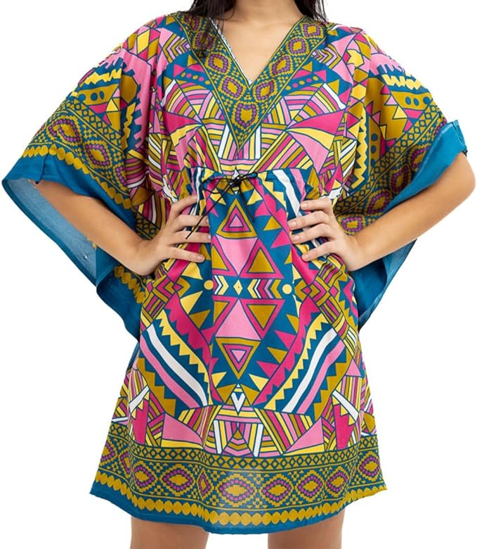 Saída de Praia Bata Boho Indiana Estampado Kaftan 5