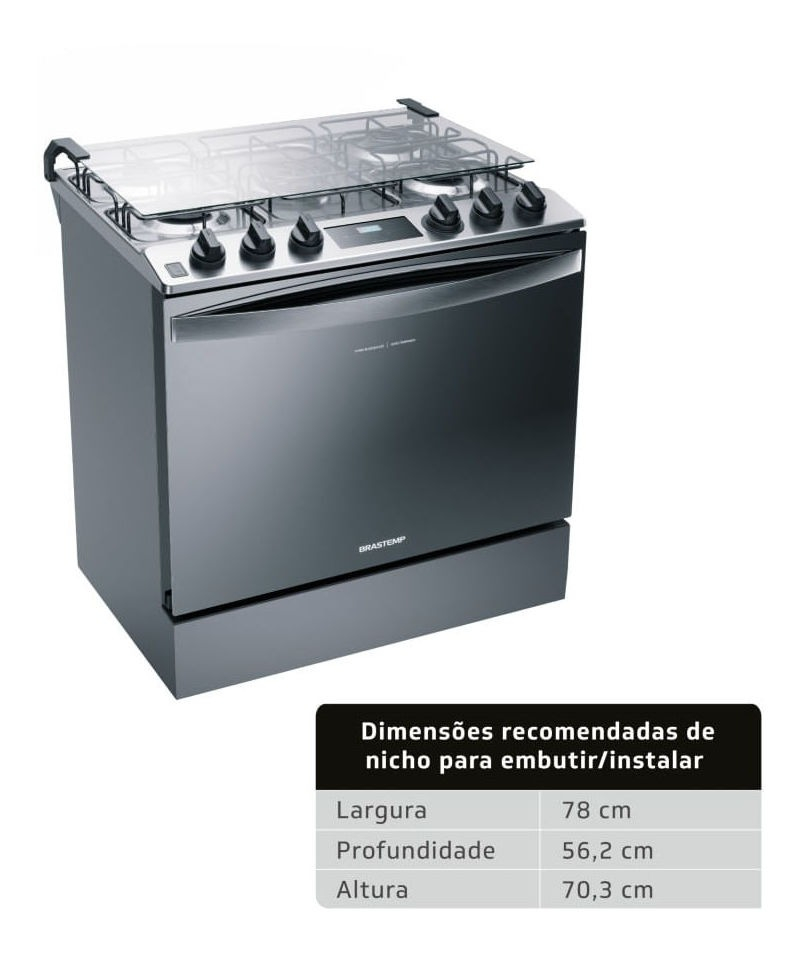 Fogão Brastemp 5 Bocas de Embutir Cor Inox com Turbo Chama e Touch Timer 5