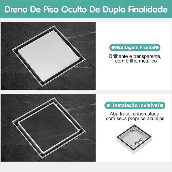 Ralo Quadrado de Aço Inoxidável para Banheiro 2