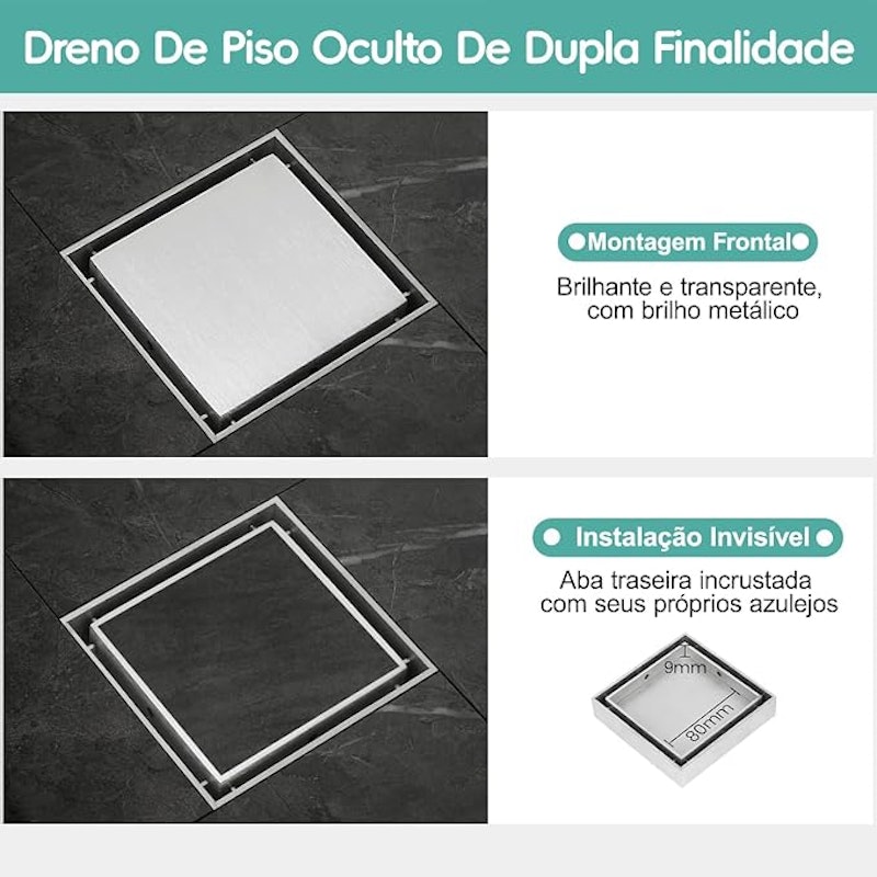 Ralo Quadrado de Aço Inoxidável para Banheiro 2