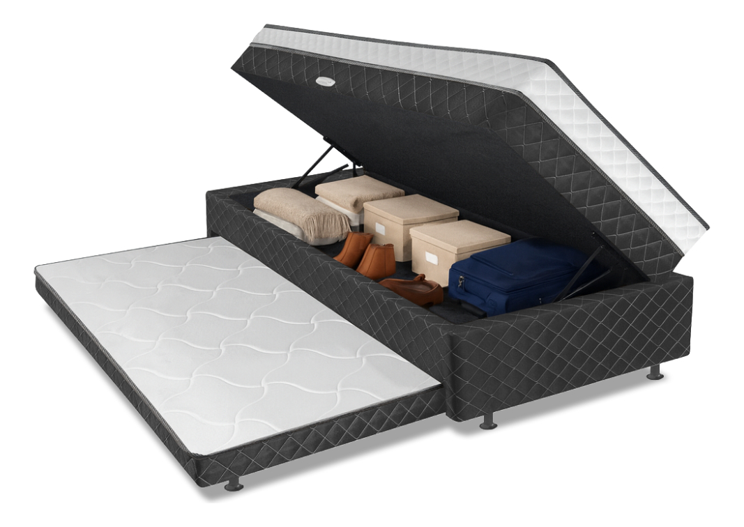 Cama Bibox com Baú Solteiro Ortopédica com Cama Auxiliar Conjugada Gabi 2