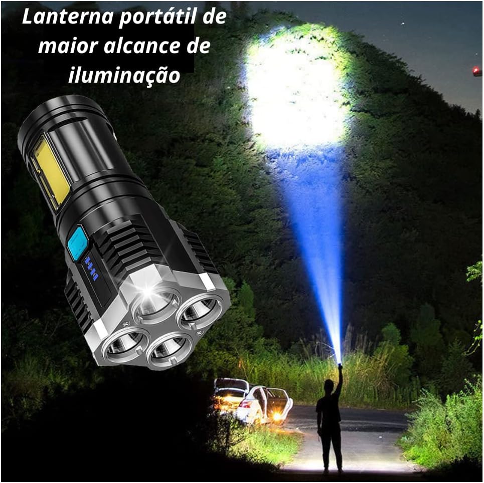 Lanterna LED à Prova d´água 4 Núcleos Potente USB Recarregável 2