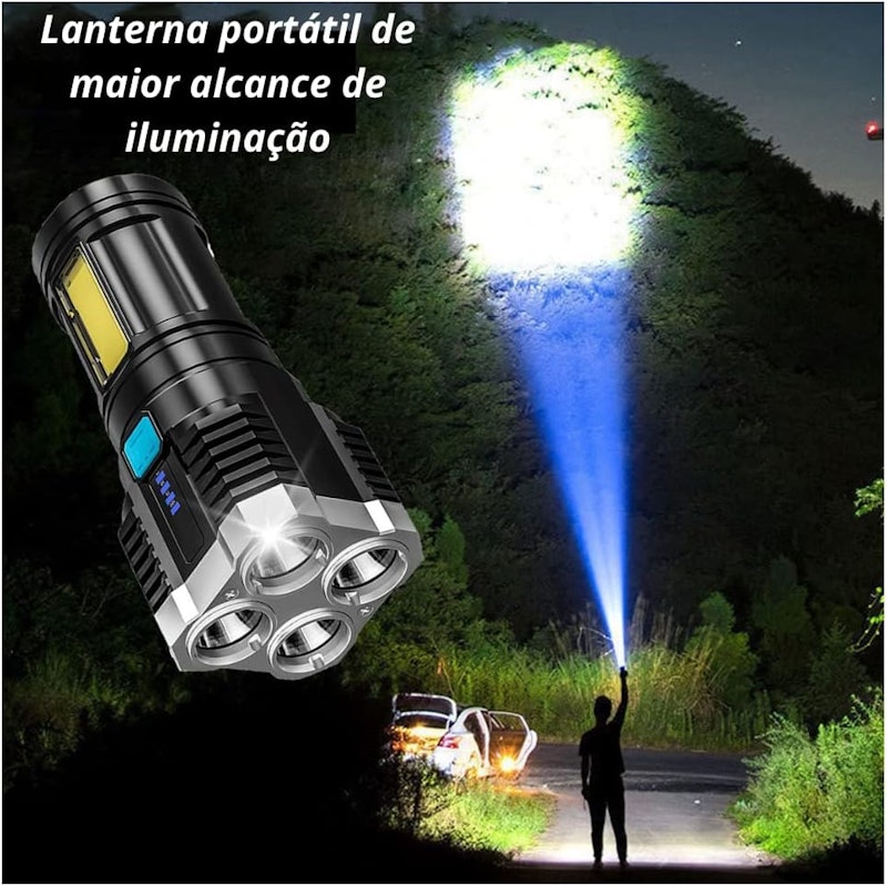 Lanterna LED à Prova d´água 4 Núcleos Potente USB Recarregável 2