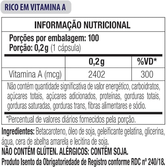Vitamina A Beta Caroteno 8000 UI Vitgold 100 Cápsulas 5
